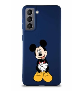 Samsung Galaxy S21 Soft Premier Kapak Mickey Mouse-A Tasarımlı Silikon Kılıf - Lacivert (Şeffaf)