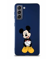 Samsung Galaxy S21 Soft Premier Kapak Mickey Mouse-A Tasarımlı Silikon Kılıf - Lacivert (Şeffaf)