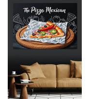 Tabakta Pizza Mexicano Dilimi  İllüstrasyonu Dekoratif Kanvas - Mdf Ahşap Tablo