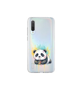 Xiaomi Mi 9 Lite ile Uyumlu Splash Panda Tasarımlı Şeffaf Silikon Kılıf