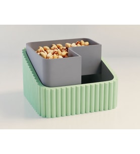 3D Baskı Fıstık Kasesi - Çift Hazneli Kabuk Ayırıcı Sunum Kasesi - Mint Gri