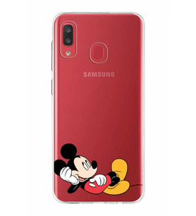 Samsung Galaxy A20  Kapak Mickey Mouse Tasarımlı Şeffaf Silikon Kılıf