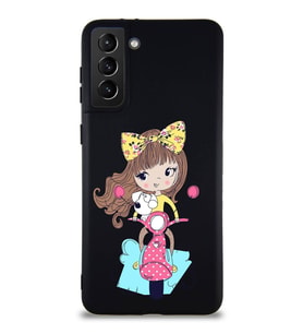 Samsung Galaxy S21 Plus Soft Premier Kapak Vespagirl Tasarımlı Silikon Kılıf - Siyah (Şeffaf)