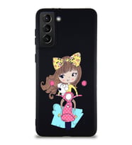 Samsung Galaxy S21 Plus Soft Premier Kapak Vespagirl Tasarımlı Silikon Kılıf - Siyah (Şeffaf)