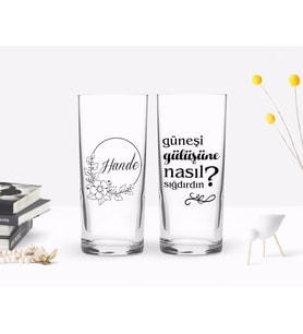 BK Gift Kişiye Özel Renkli Baskılı Güneşi Gülüşüne Nasıl Sığdırdın Tasarımlı İkili Rakı Bardağı Seti-1 (Beyaz)