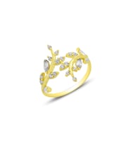 Gümüş altın yaldızlı markiz kesim zirkon taşlı üstten ayarlamalı yaprak yüzük SGTL12787GOLD (Altın Rengi)