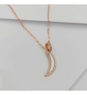 Gümüş Ay Model Mineli Ve Zirkon Taşlı Kolye 925 Ayar