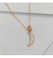 Gümüş Ay Model Mineli Ve Zirkon Taşlı Kolye 925 Ayar