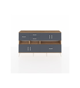 Arges Konsol 5 Raflı 4 Çekmeceli 4 Kapaklı 176x30x99 Çam-Antrasit
