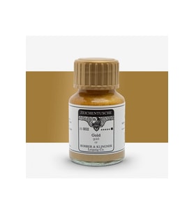 Rohrer&Klingner Kaligrafi mürekkebi Zeichentusche 29-airbrush-fırça-divit-sulu boya 50ml-802-gold