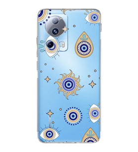 PrintiFy Xiaomi Mi 13 Lite ile Uyumlu 1mm Slim Fit Nazar Boncuğu 5 Baskılı Şeffaf  Kılıf