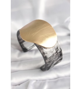 Siyah Mermer Desen Akrilik Plastik Gold Daire Plaka Model Vintage Kadın Bilezik TJ-BB6679