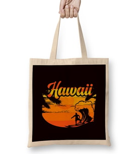 Hawaii Surfer Wave Ocean Island Hawaiian Beach Aloha Travel Bez Çanta Uzun Saplı