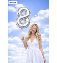 Silver 8 Rakamı 100 cm Folyo Balon – Parlak Gümüş Dev Parti Balonu