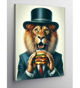 Kanvas Tablo Burger Yiyen Takım Elbiseli Aslan
