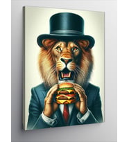 Kanvas Tablo Burger Yiyen Takım Elbiseli Aslan