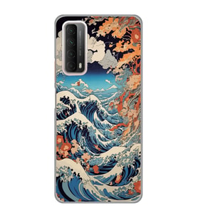 Huawei P Smart 2021 Uyumlu Kanagawa Dalga Desenli Şeffaf Telefon Kılıfı