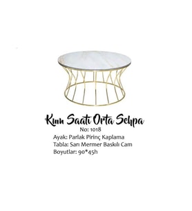 Brc 17556 ORTA SEHPA Kum saat Sarı Mermer Temper Cam  Gold renk Kaplama El Yapım