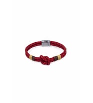İnce Camadan Bağı El Örgüsü Gerçek / Hakiki Deri Bileklik - Mıknatıslı - Kırmızı - Unisex