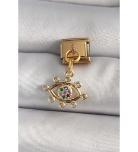 316L Çelik Gold Renk Sallantı Zirkon Taşlı Göz Model Nomination Charm 5886 - SSSSSS6915-5836