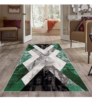 Yeşil Geometrik Desen Renk Geçili Yıkanabilir Kaymaz Taban Leke Tutmaz Modern Salon Halısı ve Yolluk