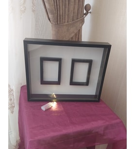 40x50 Cm Siyah Çift Fotoğraf Bölümlü Çerçeve! İsimsiz+Ledli! Gül Anı Çerçevesi