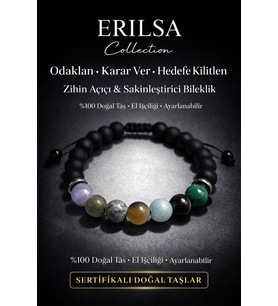 Sertifikalı Zihin Açıcı Sakinleştirici Bilekliği -Ametist Labradorit Jasper Akuamarin Kuvars Turkuaz (Çok Renkli)
