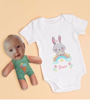 BK Kids Kişiye Özel Fotoğraflı Bebek Yastık ve Bebek Body Zıbın Hediye Seti - Model 15