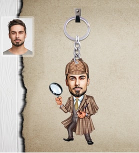Kişiye Özel Müfettiş Karikatürlü  Ahşap Anahtarlık Bay-1-Eco