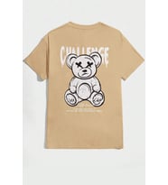 Unisex Chalenge Sırt Baskılı Tasarım Tshirt (Bej)