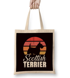 Retro Scottish Terrier Dog Breed Vintage Scottie Owner Paw Bez Çanta Uzun Saplı
