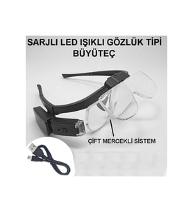 Büyüteç Gözlük Tipi Sarjlı Led Işıklı Kafa Büyüteç 3 Farklı Merçekli Profesyonel Büyüteç