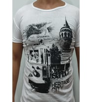 İstanbul Baskılı Beyaz Renk Slim-Fit T-Shirt