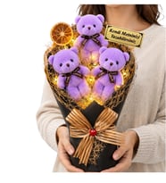 Kişiye Özel Yazılı Premium LED Işıklı Büyük Boy Mor Ayıcık Buketi ve Peluş Ayıcık Hediye Seti