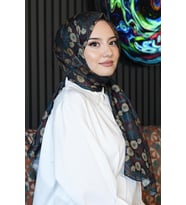Çiçek Desen Koyu Yeşil Soft Pamuk Şal Çok Renkli9