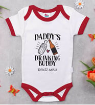 BK Kids Kişiye Özel Daddy's Drinking Buddy Tasarımlı Kırmızı Bebek Body Zıbın-2