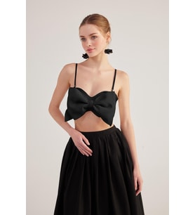 Kurdele Görünümlü Crop Jazmin Bluz Siyah