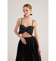 Kurdele Görünümlü Crop Jazmin Bluz Siyah