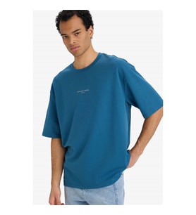 Defacto Boxy Fit indigo Erkek T-Shirt F9684AX/IN194