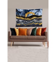 Gezegenler Astronot Satürn Leke Tutmaz Kadife Dokulu Kumaş Duvar Örtüsü Duvar Halısı Tapestry (Lacivert-Sarı)