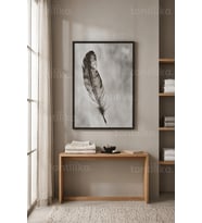 Doğanın Zerafeti Tüy Motifi Minimalist 1. Kalite Ahşap Çerçeveli Tablo