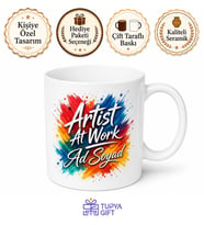 Artist At Work Yazılı Sanatçılara Özel Fırça Darbeli Kahve Kupası Hediye