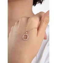 Kadın Orjinal 925 Ayar Gümüş Zirkon Taşlı Sonsuzluk Yuvarlak Model Kolye (Rose)