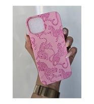 İphone 13 / 14 Uyumlu Yumuşak Kadife Leopar Desenli Kılıf Pembe Telefon Kılıfı