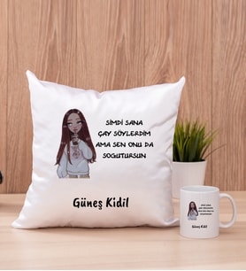 Kişiye Özel Sen Onu da Soğutursun Esprili Kare Yastık ve Beyaz Kupa