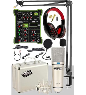Midex CX1 Functional Paket-4 Stüdyo Mikrofon Ses Kartlı Mikser Kulaklık Stand