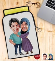 BK Gift Kişiye Özel Sevgililer Karikatürlü Taşınabilir Koruyucu Tablet Kılıfı & Organizer Çanta - Siyah-61