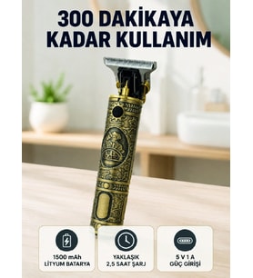 Kablosuz Saç Sakal Kesme Makinesi T Tipi Metal Bıçaklı 3 Kademeli Taraklı