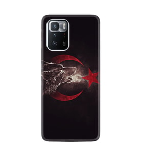 Xiaomi Poco X3 GT Kılıf Resimli Desenli Baskılı Silikon Kılıf Kurt ve Ay Yıldız 1403