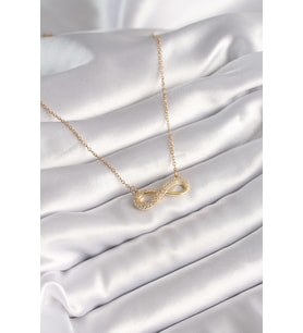 316L Çelik Gold Renk Zincir Zirkon Taşlı Sonsuzluk Model Kadın Kolye 5886 - SSSSSS6914-3483